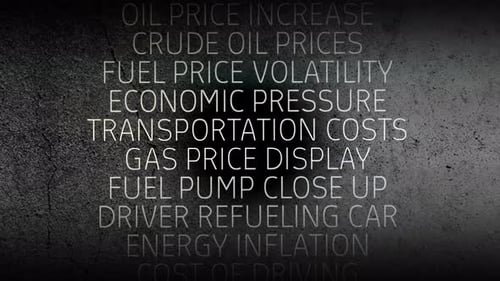 Economic news style graphic showing highlighted fuel prices text over a cracked concrete background