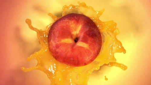 Super Slow Motion of Explosion Peach and Burst Juice
