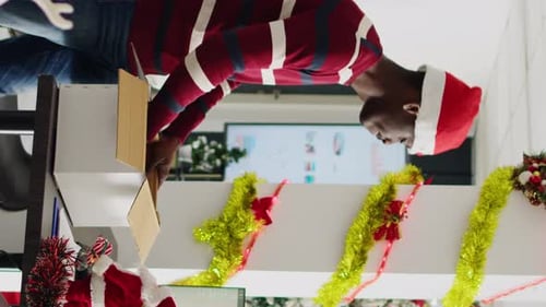 Vertical Video Fired Worker Consoled in Xmas Office