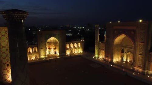 Registan Square in Samarkand Uzbekistan at night