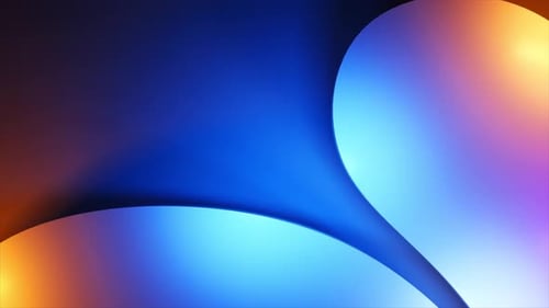 Abstrakter 3D-Animationshintergrund in Schleife, beleuchtet mit blau-orangefarbenem Neonlicht und leuchtender Wellenlinie