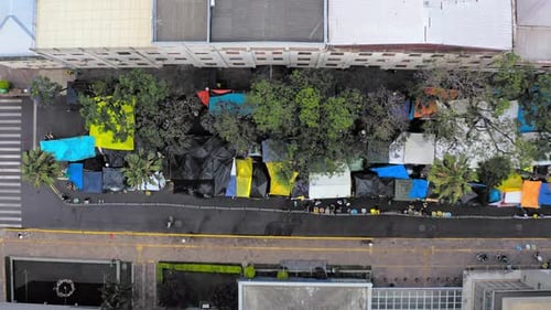 Aerial view of supporters of the Brazilian ex president Jair Bolsonaro camping in front of the Army