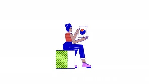 African american woman analyzing pie chart 2D character doodle animation