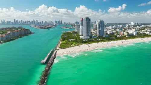 View From Above of American Southern Seashore of Miami Beach City South Beach High Luxurious Hotels