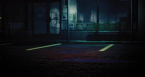 Mysterious Night at an Empty Parking Lot with Soft Glowing Lights