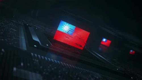 Taiwan Flag Glitch Reveal Animation on a Digital Circuit Board