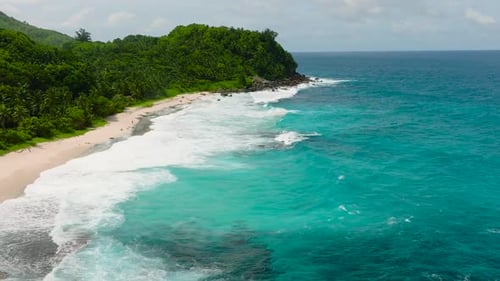 Vast Turquoise Ocean Meeting a Sandy Coastline Seychelles Mahe