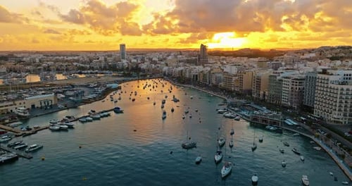 Establishing Shot of Malta Island Aerial View of a Beautiful European Island Near Italy
