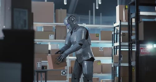 Warehouse Robot Stacking Boxes in Distribution Center