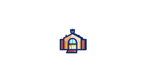 Colorful Decorative Building Icon Line Animation
