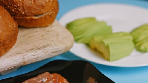 Burger Ingredients Close Up: Buns, Avocado, and Meat