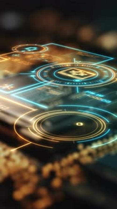 Futuristic HUD Interface Display with Glowing Data Elements Animation