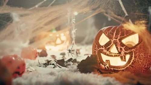 Illuminated Carved Pumpkins for Spooky Halloween Ambiance