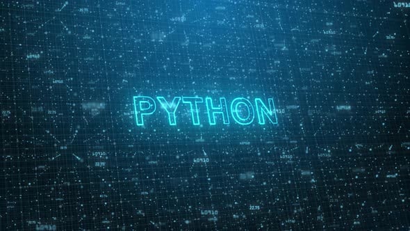 Python Text on Futuristic Cyberspace Background. 3D Grid and Binary ...