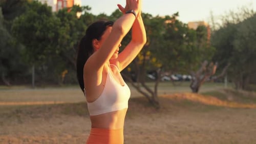 Determined Sporty Woman Exercising at City Park During Sunny Day