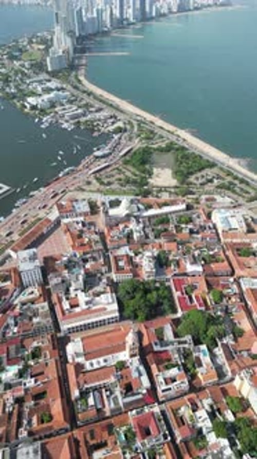 Aerial video over the beautiful city of Cartagena Colombia