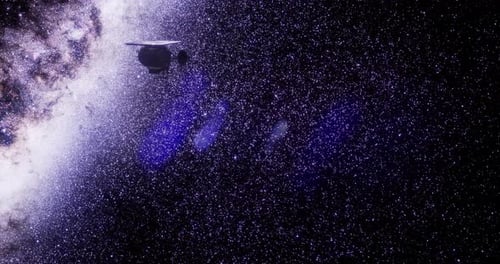 Futuristic Spacecraft Exploring Distant Galaxy and Stars