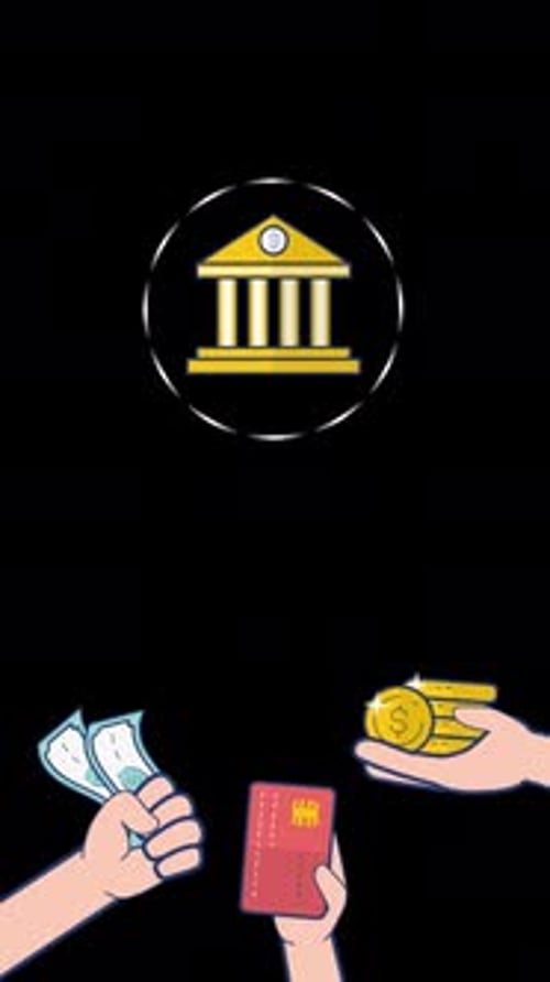 Bank Payments With Cash Or Credit Card Vertical On Alpha Channel