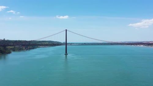 Aerial view of April 25th bridge, Lisbon, Portugal.