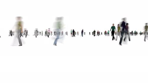 Crowd People Busy Run Blur Motion on White Bg