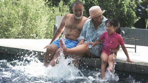 Family Fun Splashing Feet in Swimming Pool