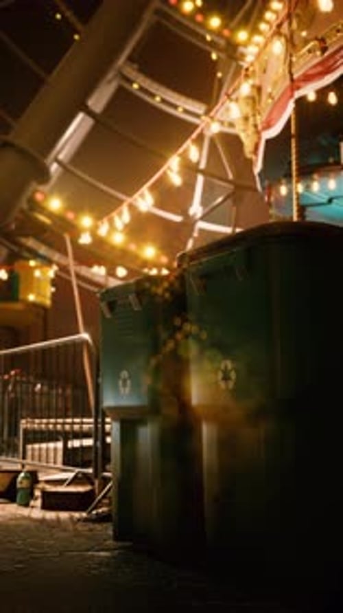 Illuminated Merry Go Round in Abandoned Amusement Park