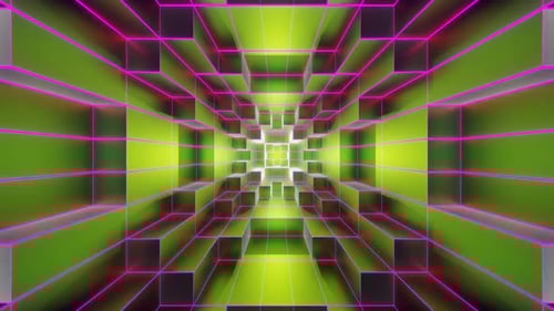 Lime And Pink Neon Glowing Sci-Fi Spiraled Room Background Vj Loop In HD