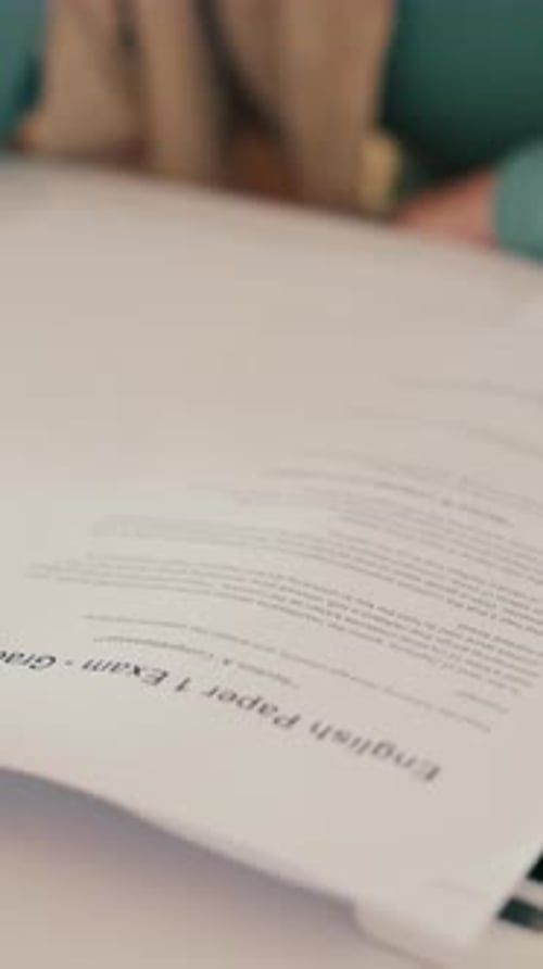 Stress, thinking and test with student in classroom for academic pressure, tired and fail