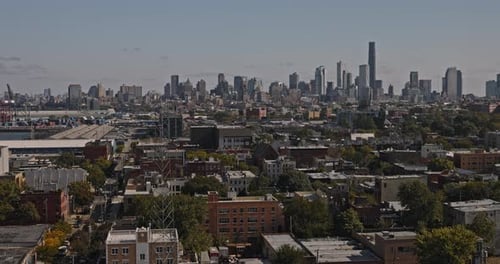 NYC New York Aerial v193 panoramic flyover Red Hook residential neighborhood capturing Brooklyn skyl