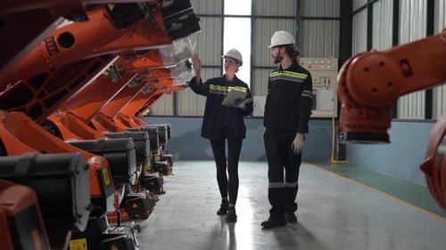 Robot In Industry Automation. Smart Industry Robot Arms Modernization for Digital Technology.