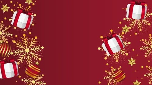 Animated Christmas Background with Golden Snowflakes and Gift Boxes