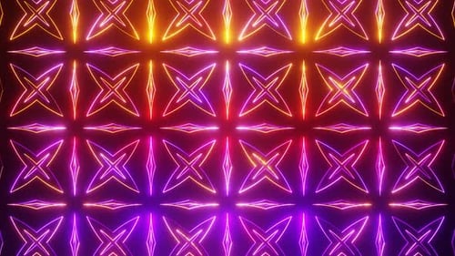Orange und Lila auf schwarzem abstraktem Hintergrund mit leuchtenden Neonsternen, Vj Loop-Animation in HD