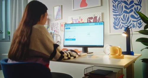 Une adolescente tape une invite dans une application de chatbot à intelligence artificielle sur ordinateur