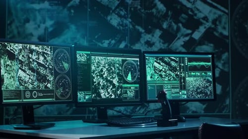 Military Soldier Operating Advanced Technology in a Command Center