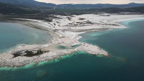 Diagonal Flyover of Lake Salda and Its White Peninsula