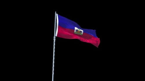 Haiti National Flag Waving in Slow Motion on Black Background