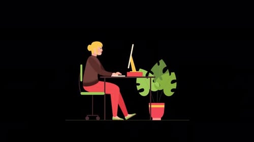 Young Female Programmer Working Alpha Channel 4K