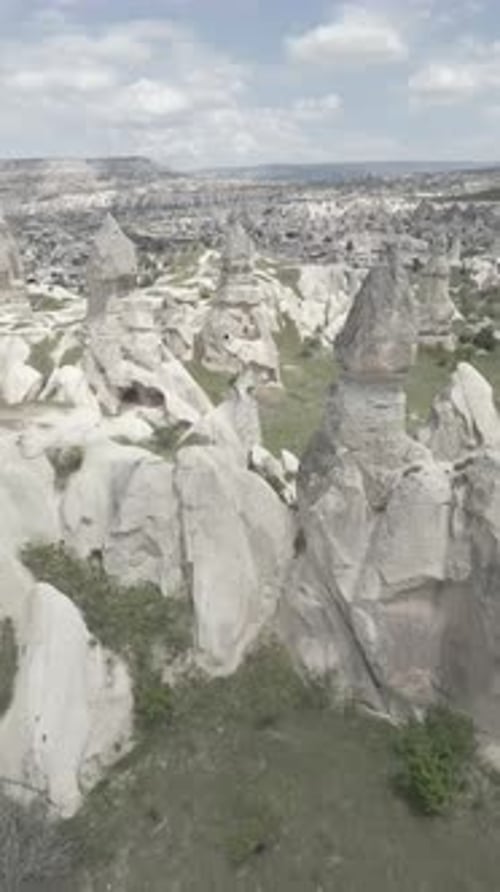 Panoramic view of natural rock formations in Cappadocia, Turkey