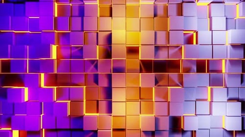 Verschobene kubische Wand mit violettem und orangefarbenem VJ-Loop-Hintergrund