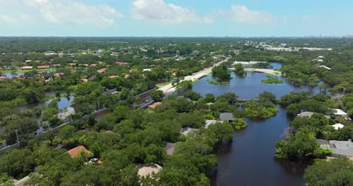 Flooding in Florida Caused By Tropical Storm From Hurricane Debby Suburb Houses in Residential