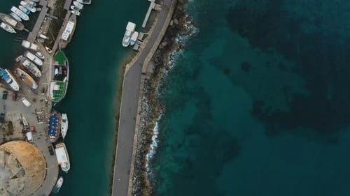 Top view of harbor with many sail boats and yatch boats in Cyprus