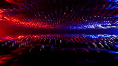 Abstract Digital Grid Tunnel Loop Background in Red and Blue