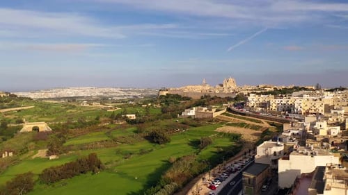 Aerial View Of Mdina And Its Fortifications With Mdina Cathedral In Malta.