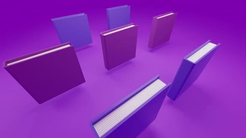 Animated 3D Books Rotating on Solid Background