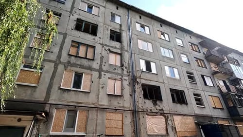 View to Destroyed Residential Building at Donbass Ruined House After Bomb Attacks on Ukrainian