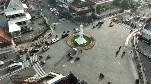 Aerial View of Tugu Jogja or Yogyakarta Monument, Indonesia