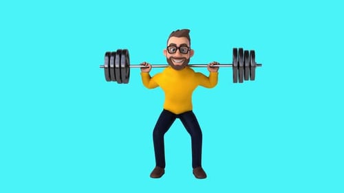 Fun 3D cartoon casual character squatting (with alpha channel)