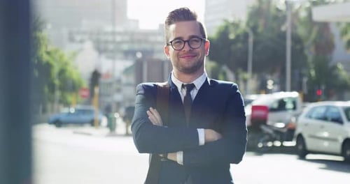 4k video footage of a confident young businessman in the city