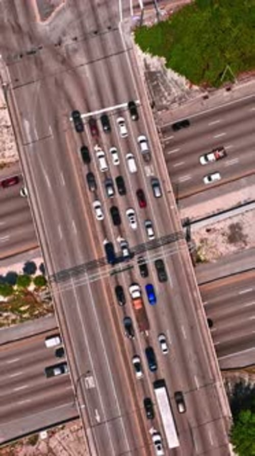 Aerial view of busy highway traffic in Miami, USA during the day