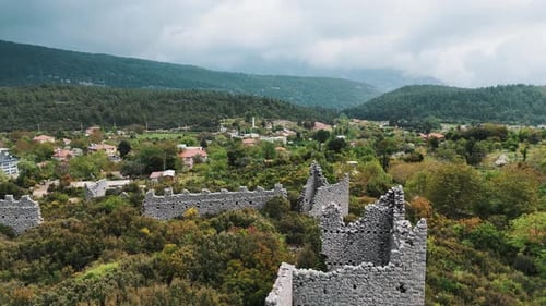Aerial View of the Ruins of the Ancient Roman Kadrema Castle Located in the Gedelme Village and Moun